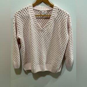 Pink Republic womens maternity sweater L pink long sleeve V-neck 100% polyester